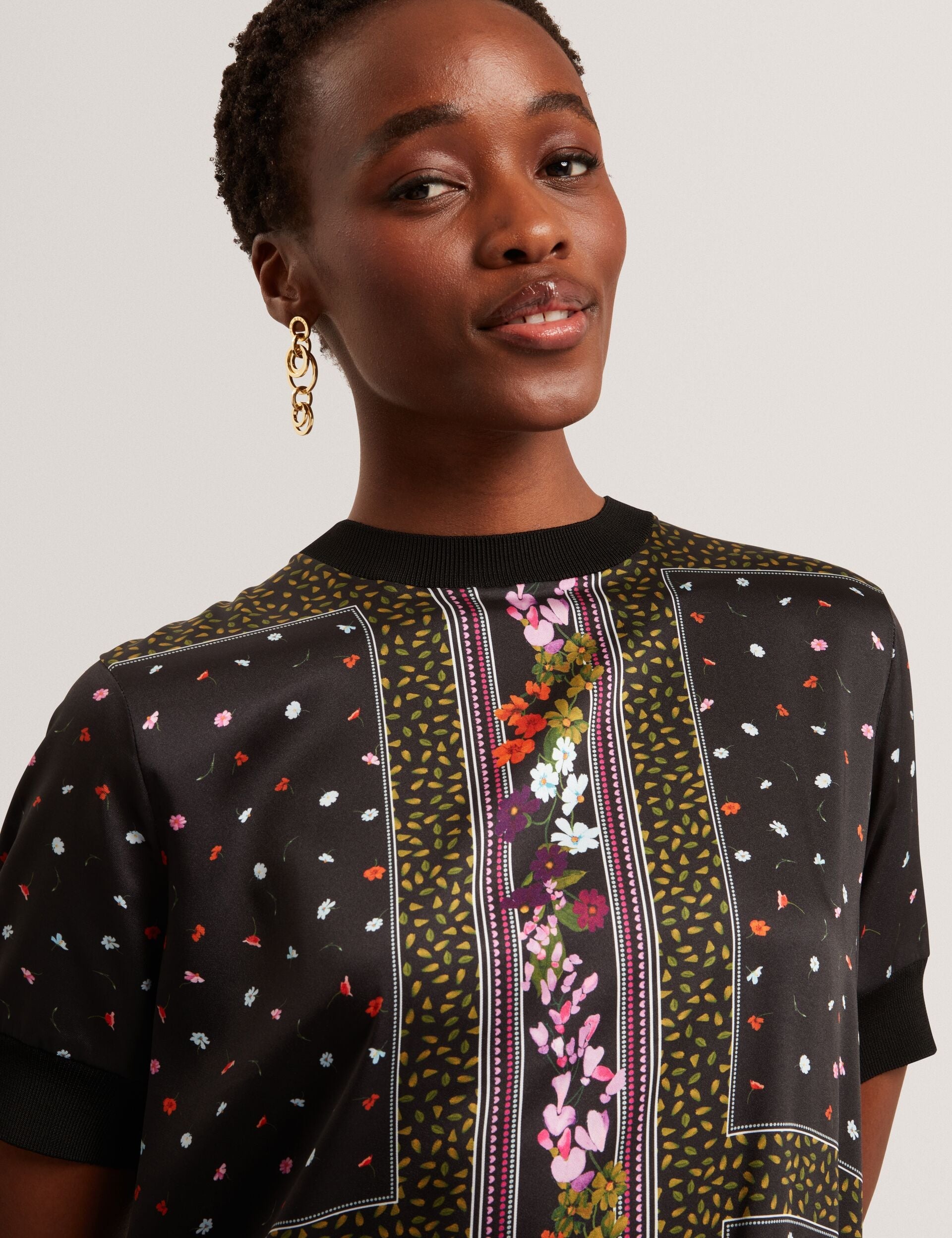 Ted Baker Debhie Scarf Print Front Knitted Tshirt Dress Women's