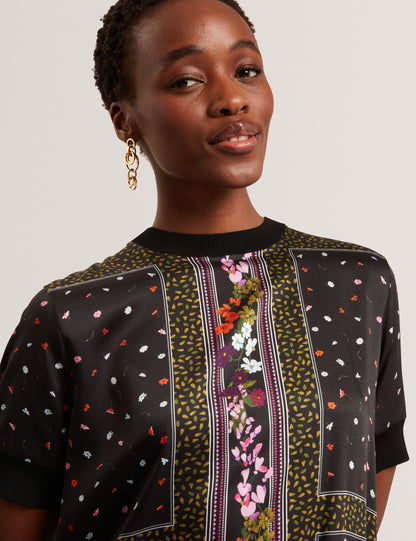 Ted Baker Debhie Scarf Print Front Knitted Tshirt Dress Women's