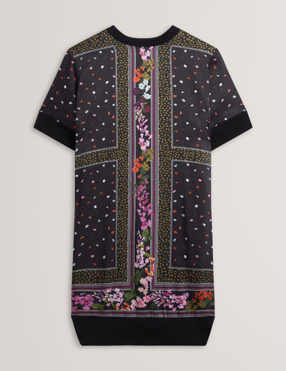 Ted Baker Debhie Scarf Print Front Knitted Tshirt Dress Women's