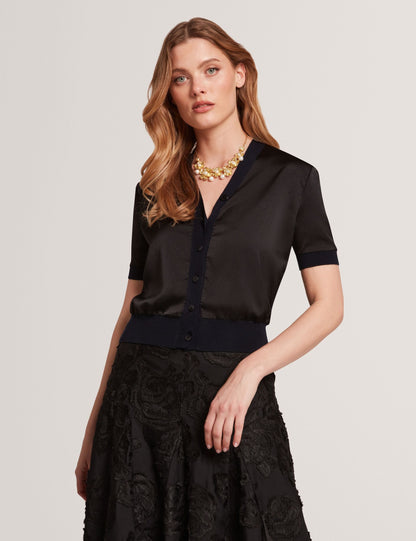Ted Baker Ofina Woven Front Silk Blend Short Sleeve Cardigan Women's