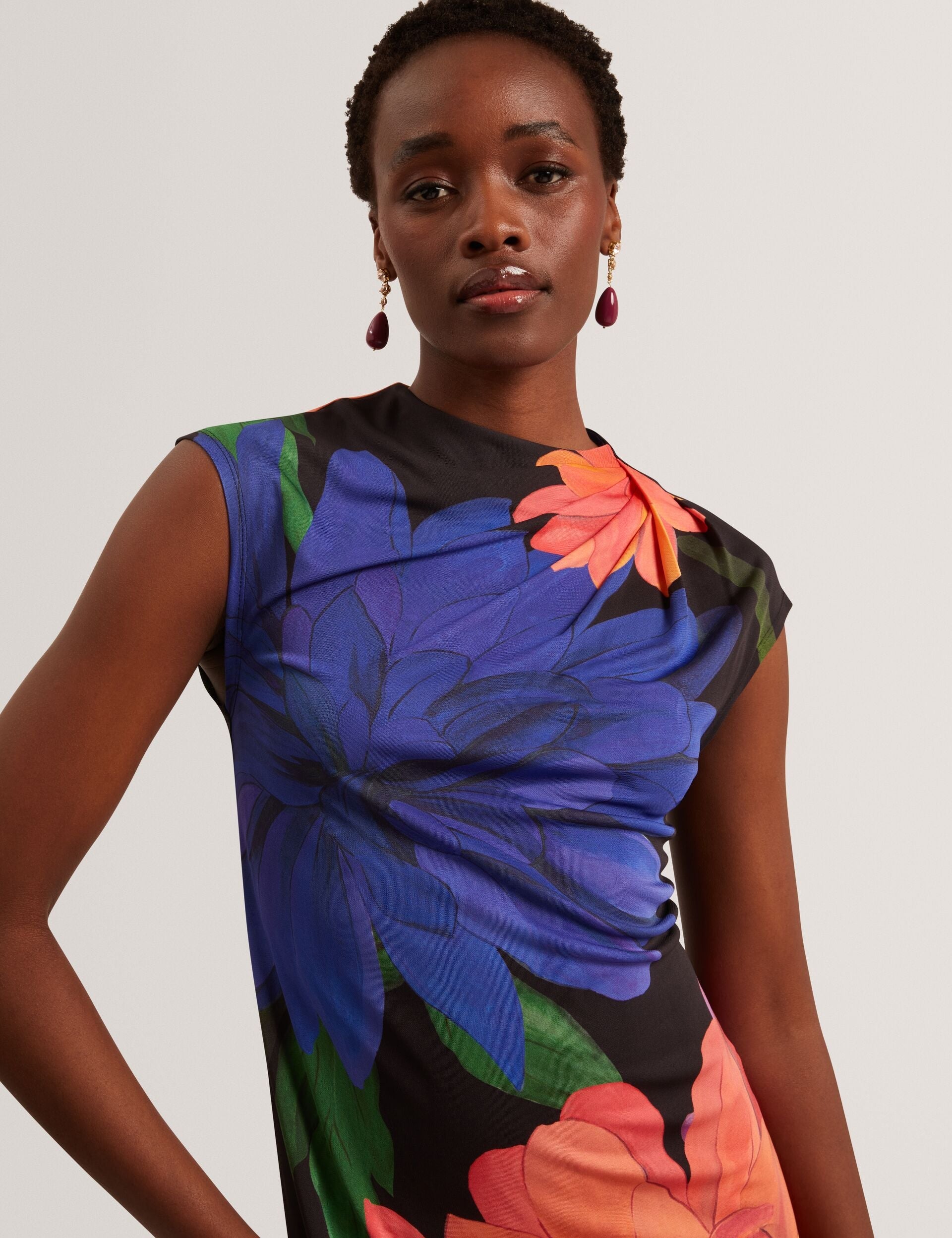 Ted Baker Ginla Dahlia Print Draped Neck Jersey Midi Dress Women's