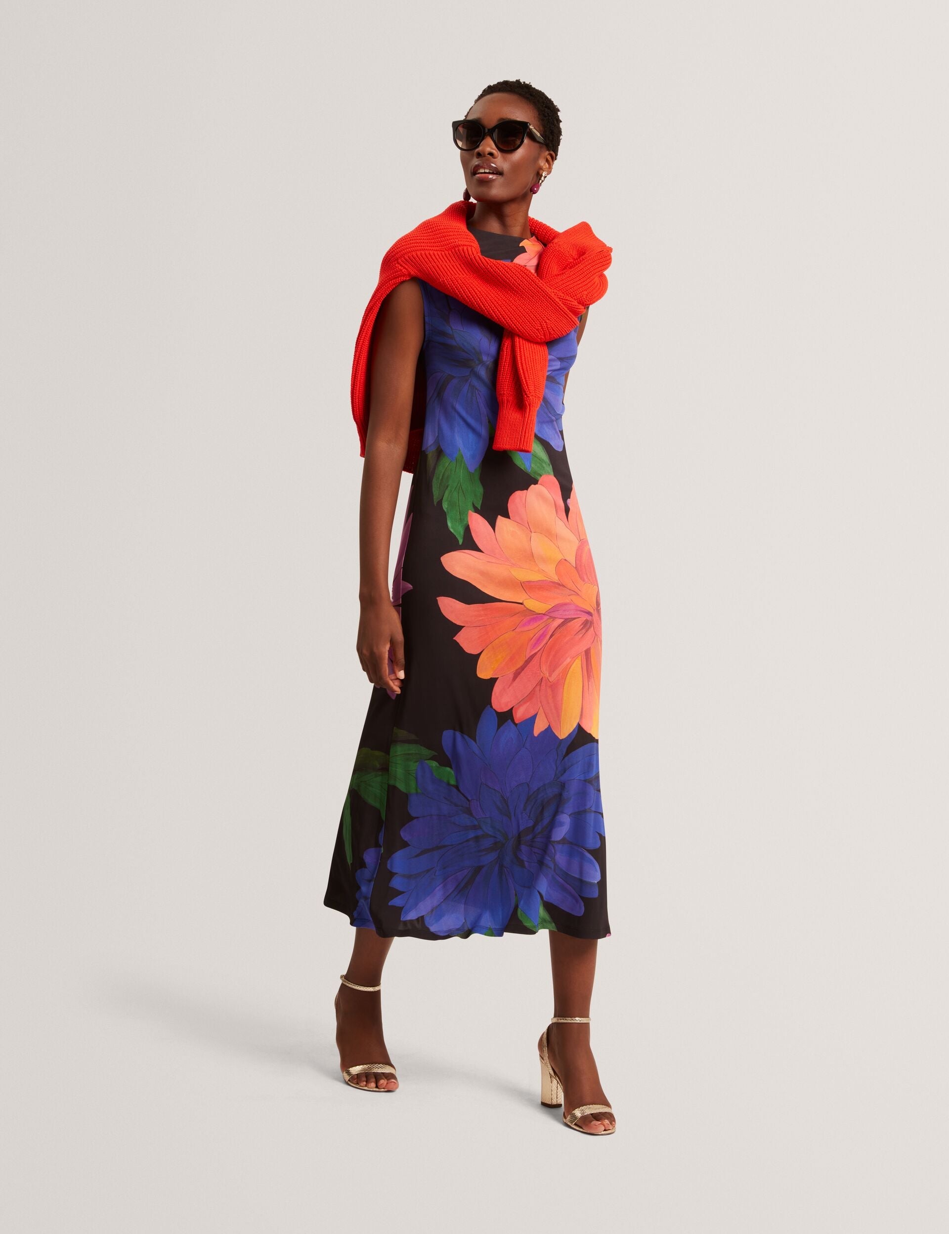 Ted Baker Ginla Dahlia Print Draped Neck Jersey Midi Dress Women's