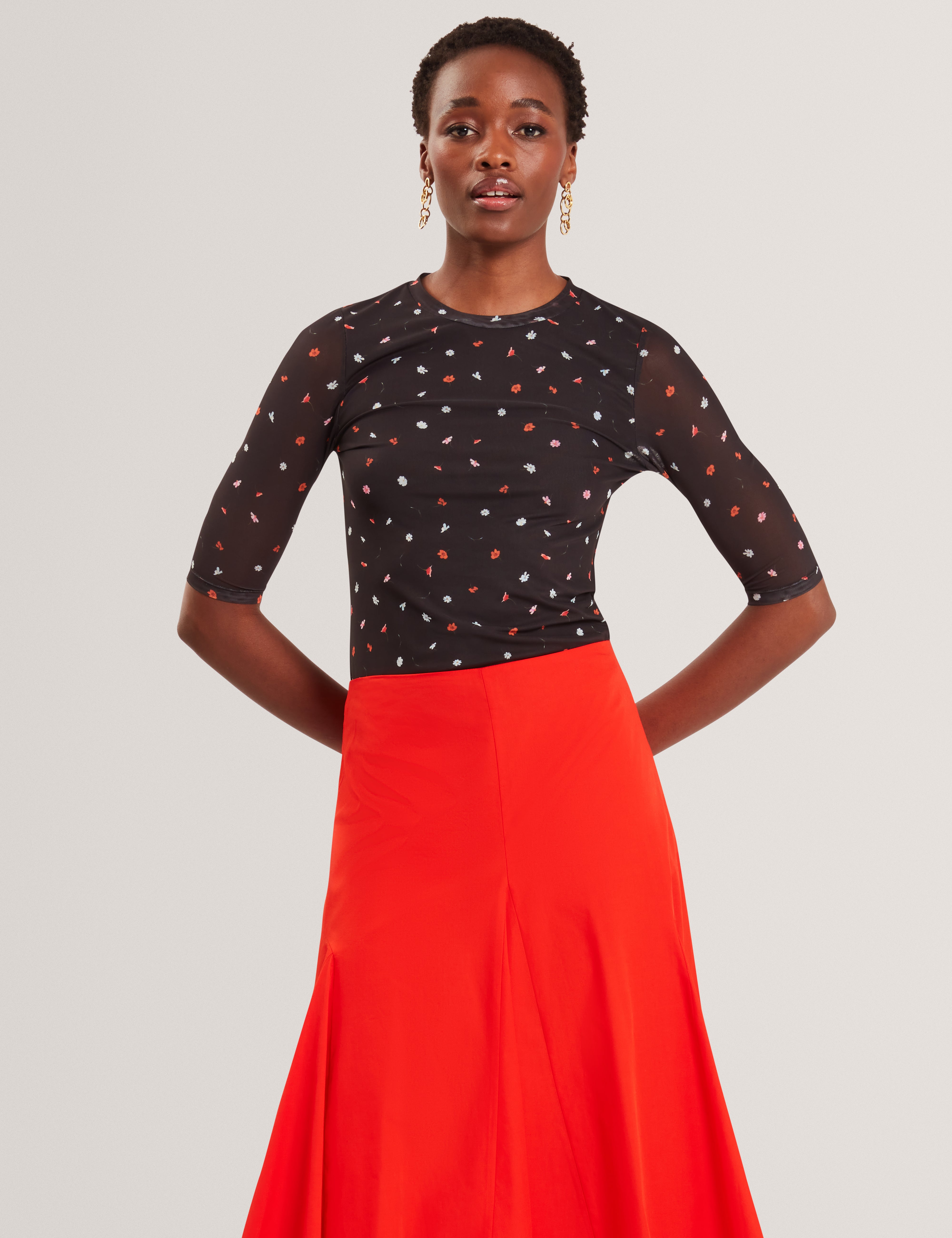 Ted Baker Cailla Scattered Floral Print Fitted Mesh Top Women's