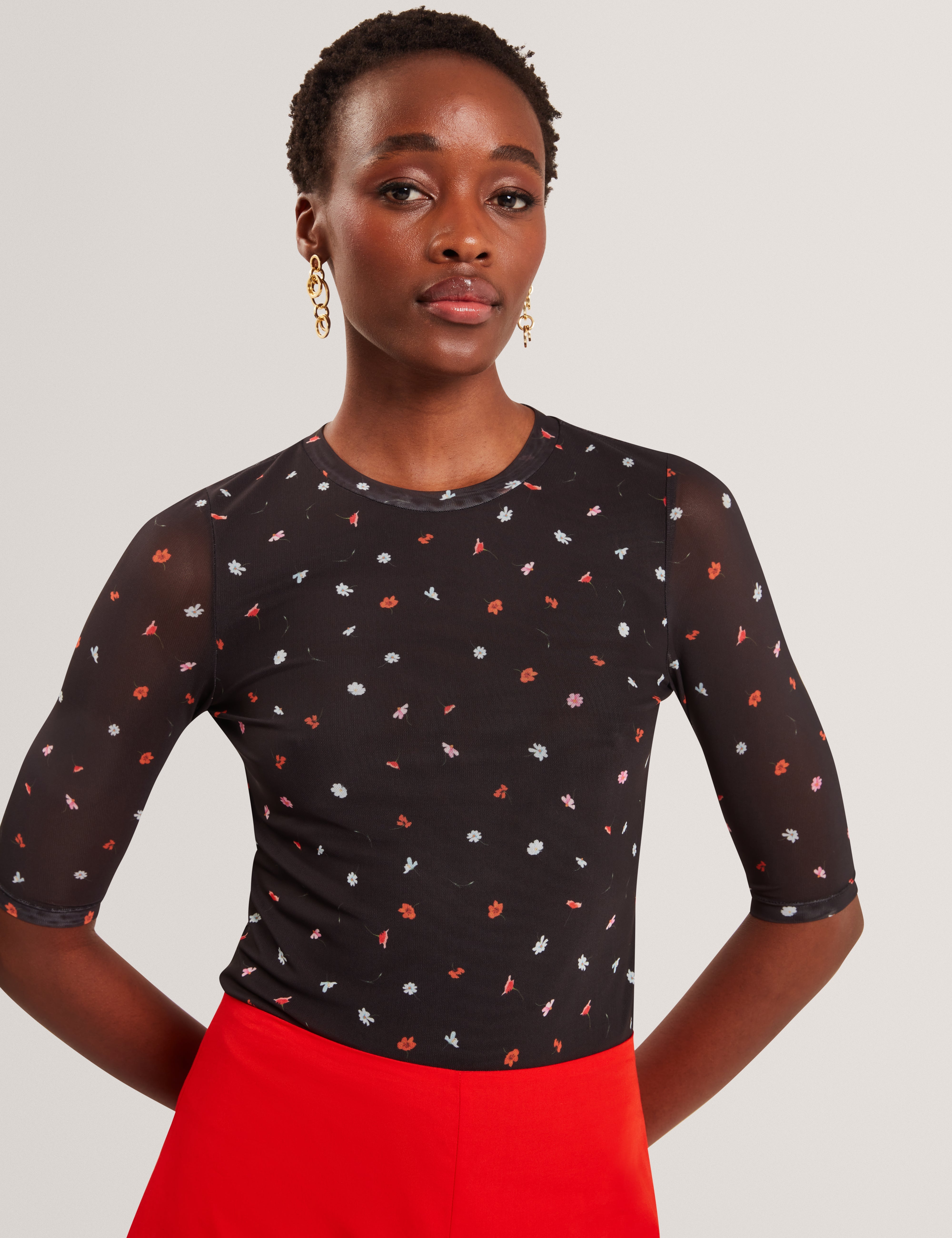 Ted Baker Cailla Scattered Floral Print Fitted Mesh Top Women's