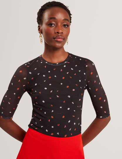 Ted Baker Cailla Scattered Floral Print Fitted Mesh Top Women's