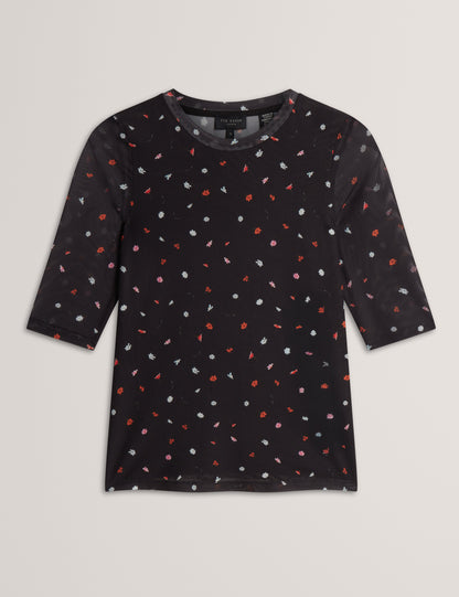 Ted Baker Cailla Scattered Floral Print Fitted Mesh Top Women's