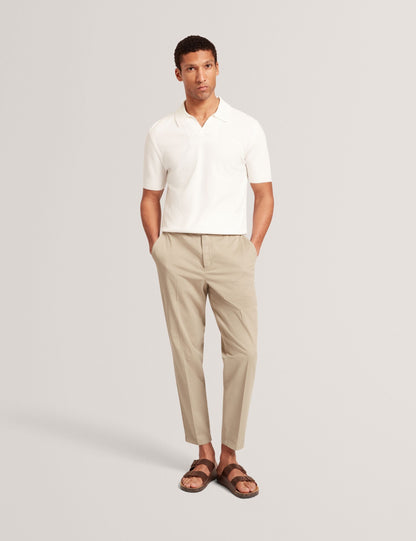 Ted Baker Aindrea White Textured Rib Open Neck Knitted Polo Shirt