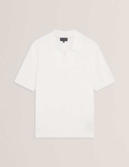 Ted Baker Aindrea White Textured Rib Open Neck Knitted Polo Shirt