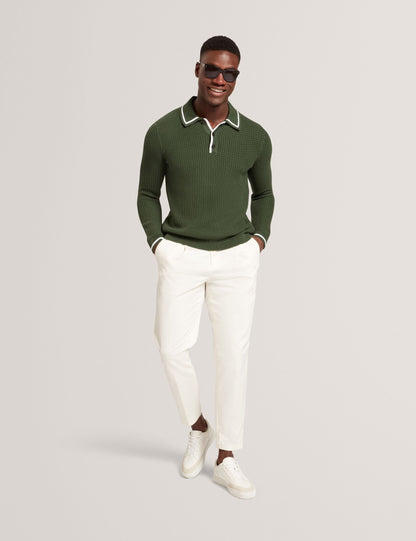 Ted Baker Brucei Textured Knit Stripe Trim Long Sleeve Polo