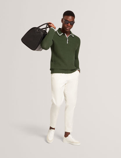Ted Baker Brucei Textured Knit Stripe Trim Long Sleeve Polo