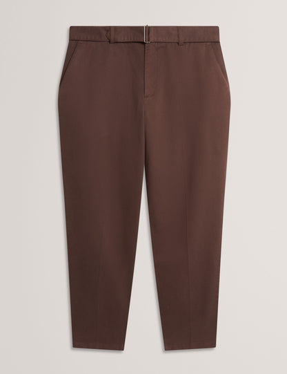 Ted Baker Armodo Brown Tapered Fit Belted Cotton Trousers