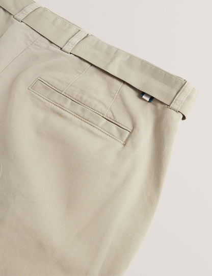 Ted Baker Armodo Stone Tapered Fit Belted Cotton Trousers