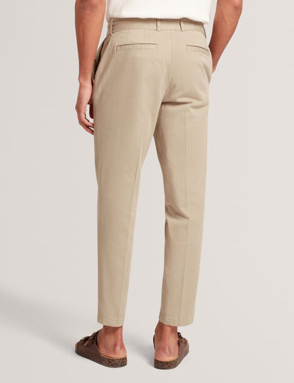 Ted Baker Armodo Stone Tapered Fit Belted Cotton Trousers