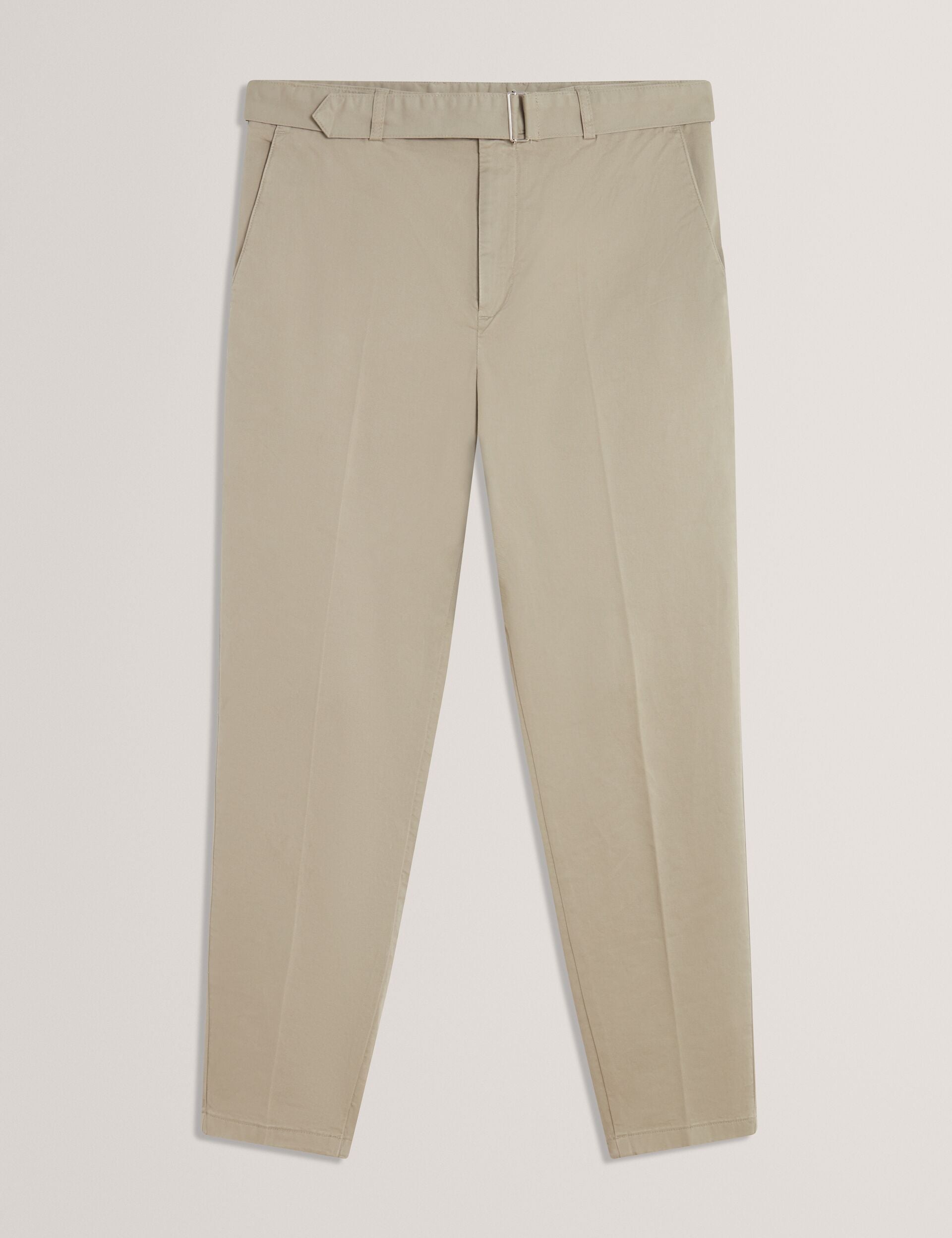 Ted Baker Armodo Stone Tapered Fit Belted Cotton Trousers