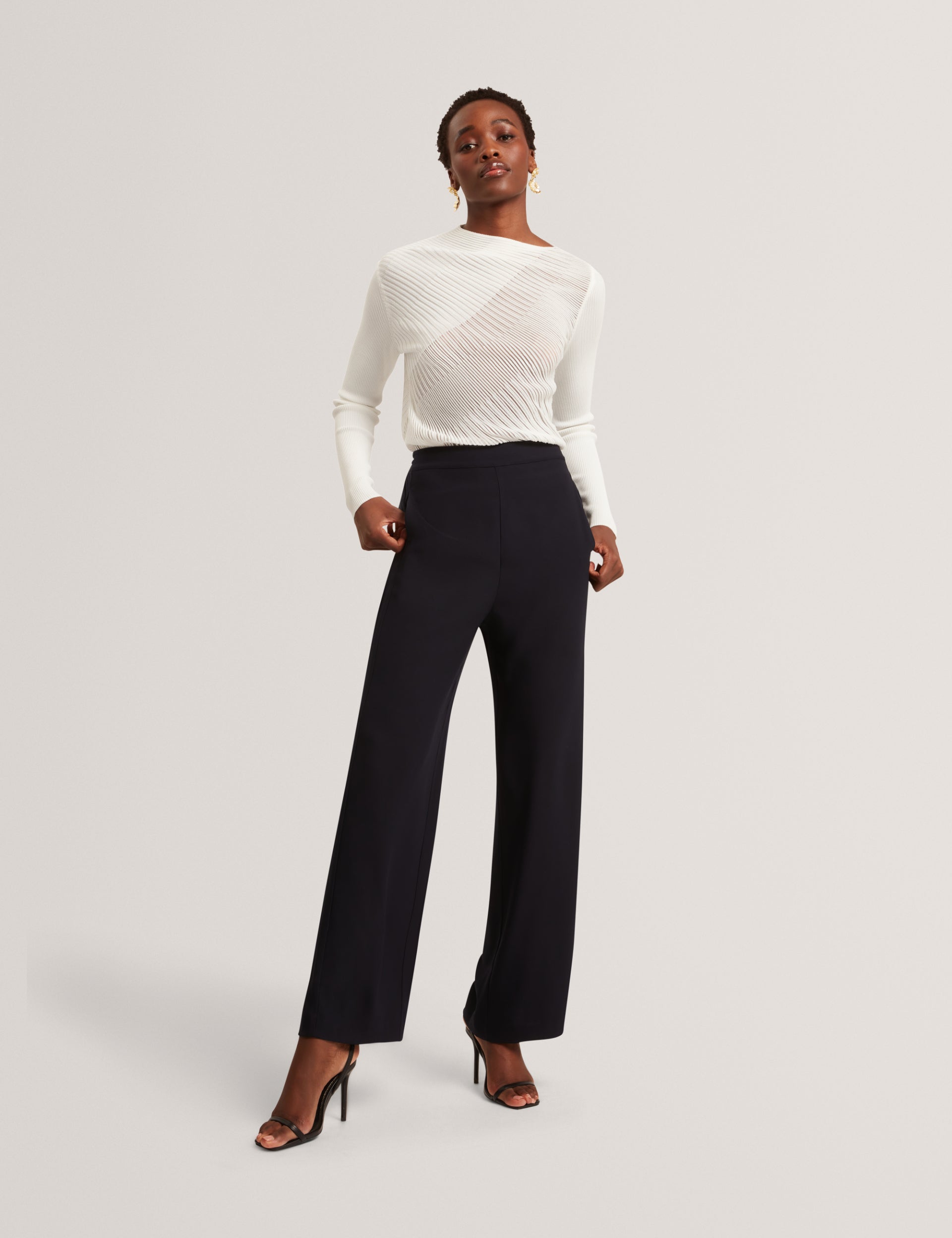 Ted Baker Melanaa Navy High Waist Pullon Wide Leg Trousers Women's
