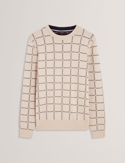 Ted Baker Hysand Branded Check Crew Neck Knitted Jumper