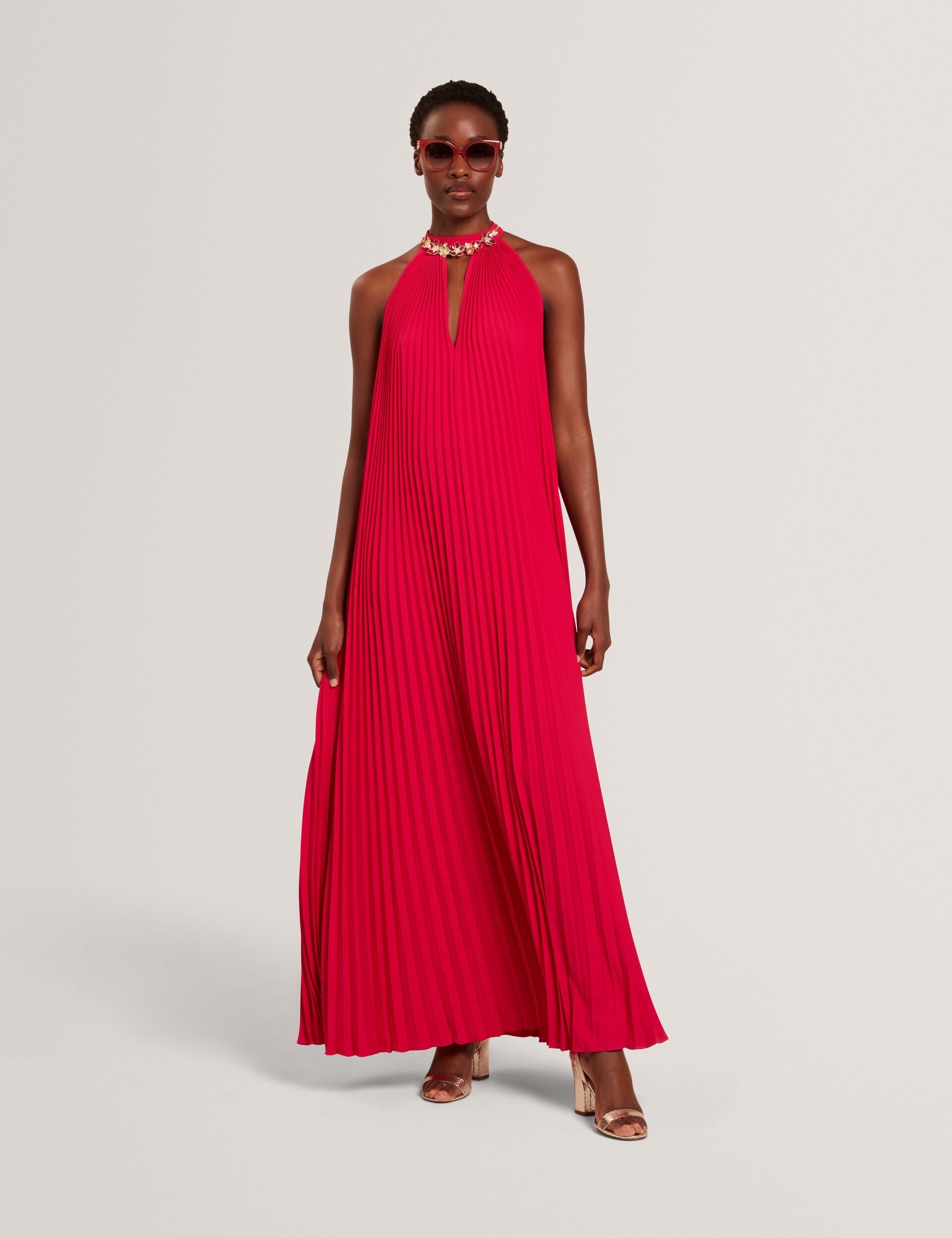 Ted Baker Akala Halter Neck Pleated Flowy Maxi Dress Women's