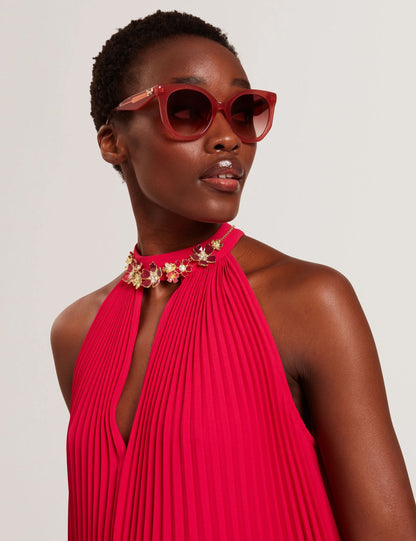 Ted Baker Akala Halter Neck Pleated Flowy Maxi Dress Women's