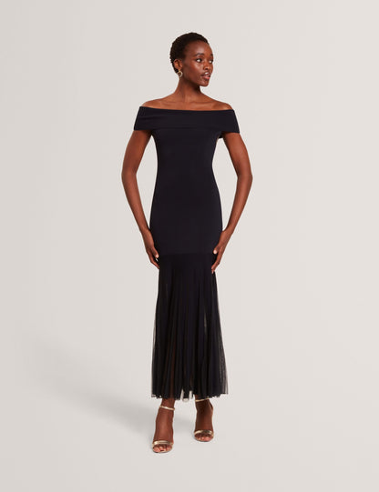 Ted Baker Suannaa Bardot Bodycon Knit Dress With Sheer Pleated Hem Women's