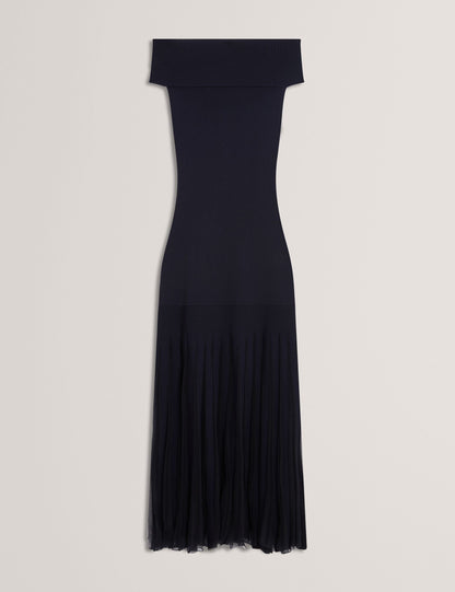 Ted Baker Suannaa Bardot Bodycon Knit Dress With Sheer Pleated Hem Women's
