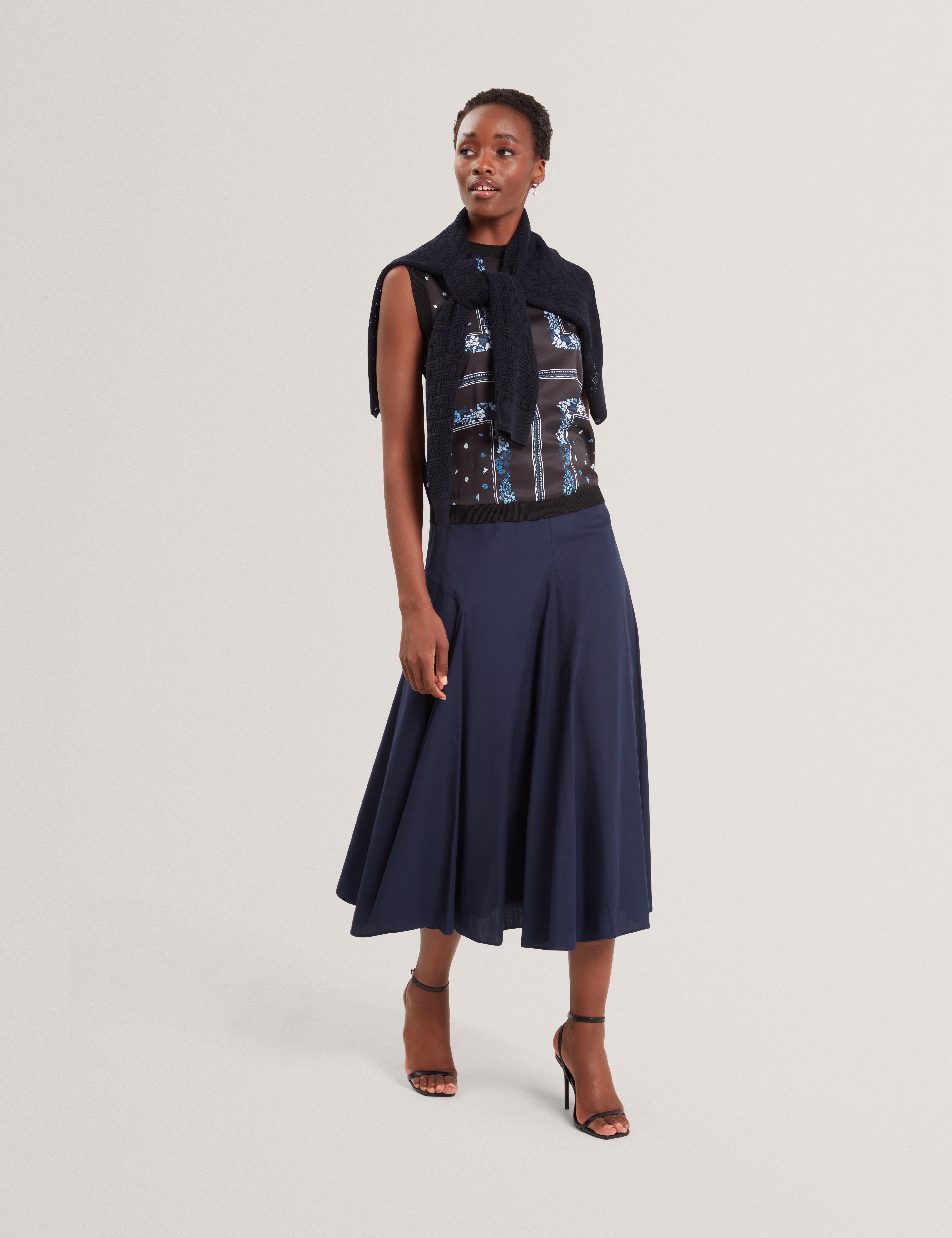 Ted Baker Zanzah Poplin Cotton Pleated Aline Midi Skirt Women's