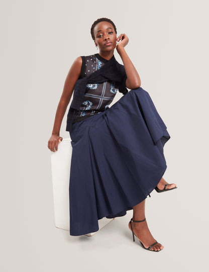 Ted Baker Zanzah Poplin Cotton Pleated Aline Midi Skirt Women's