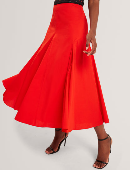 Ted Baker Zanzah Poplin Cotton Pleated Aline Midi Skirt Women's