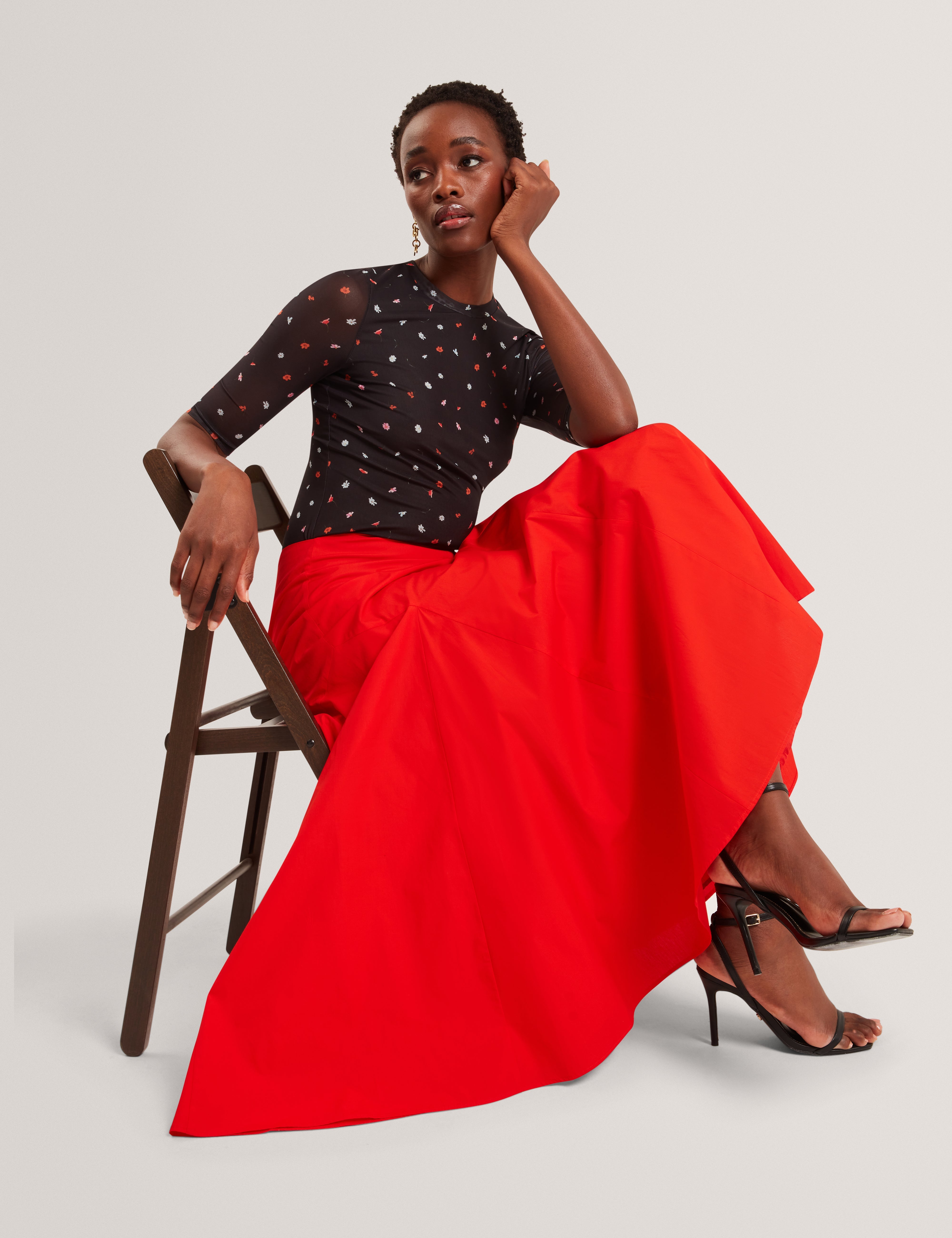 Ted Baker Zanzah Poplin Cotton Pleated Aline Midi Skirt Women's