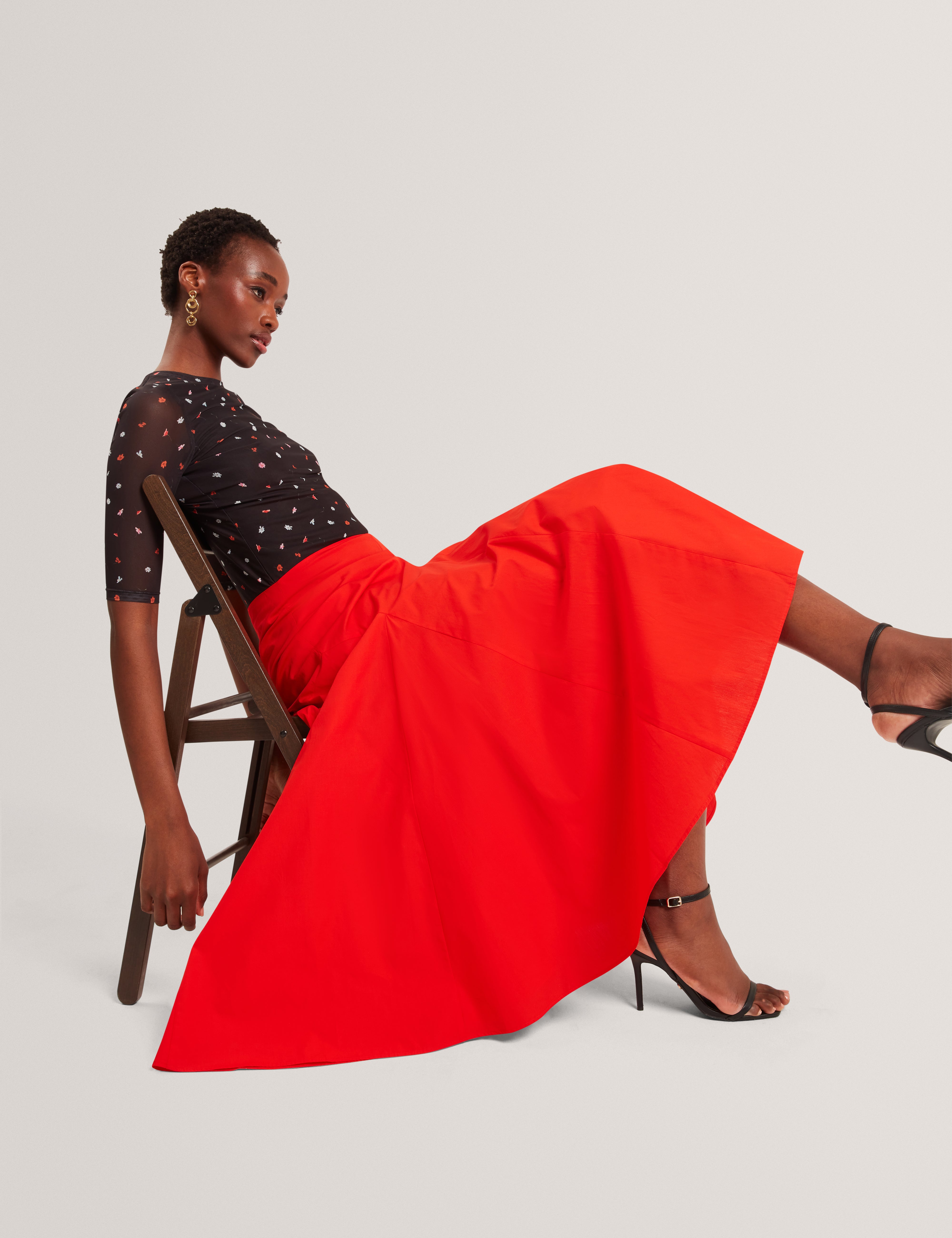 Ted Baker Zanzah Poplin Cotton Pleated Aline Midi Skirt Women's