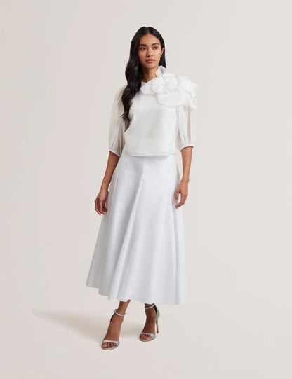 Ted Baker Zanzah Poplin Cotton Pleated Aline Midi Skirt Women's