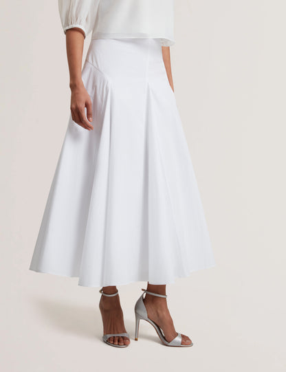 Ted Baker Zanzah Poplin Cotton Pleated Aline Midi Skirt Women's
