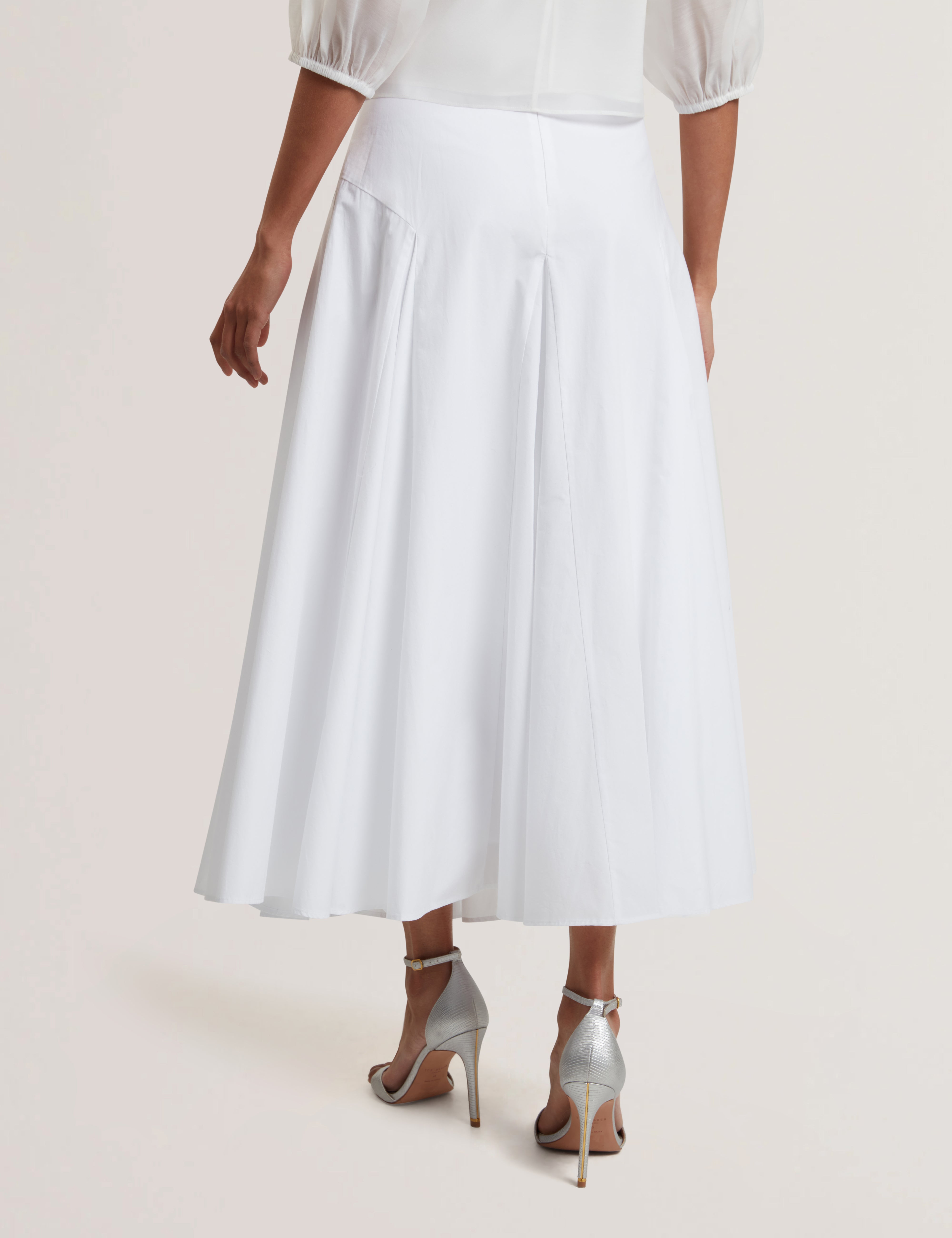 Ted Baker Zanzah Poplin Cotton Pleated Aline Midi Skirt Women's