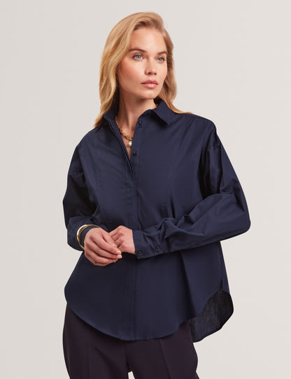 Ted Baker Izote Navy Oversized Bib Detail Cotton Shirt Women's