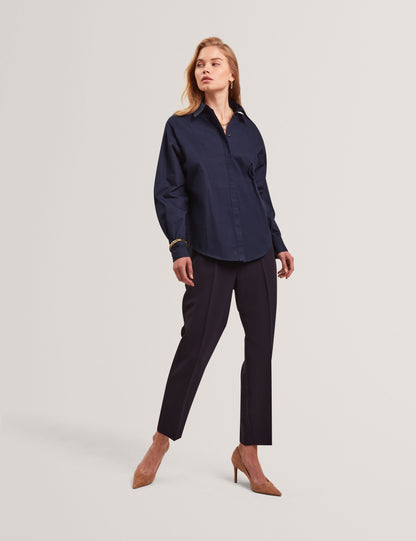 Ted Baker Izote Navy Oversized Bib Detail Cotton Shirt Women's