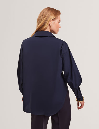 Ted Baker Izote Navy Oversized Bib Detail Cotton Shirt Women's