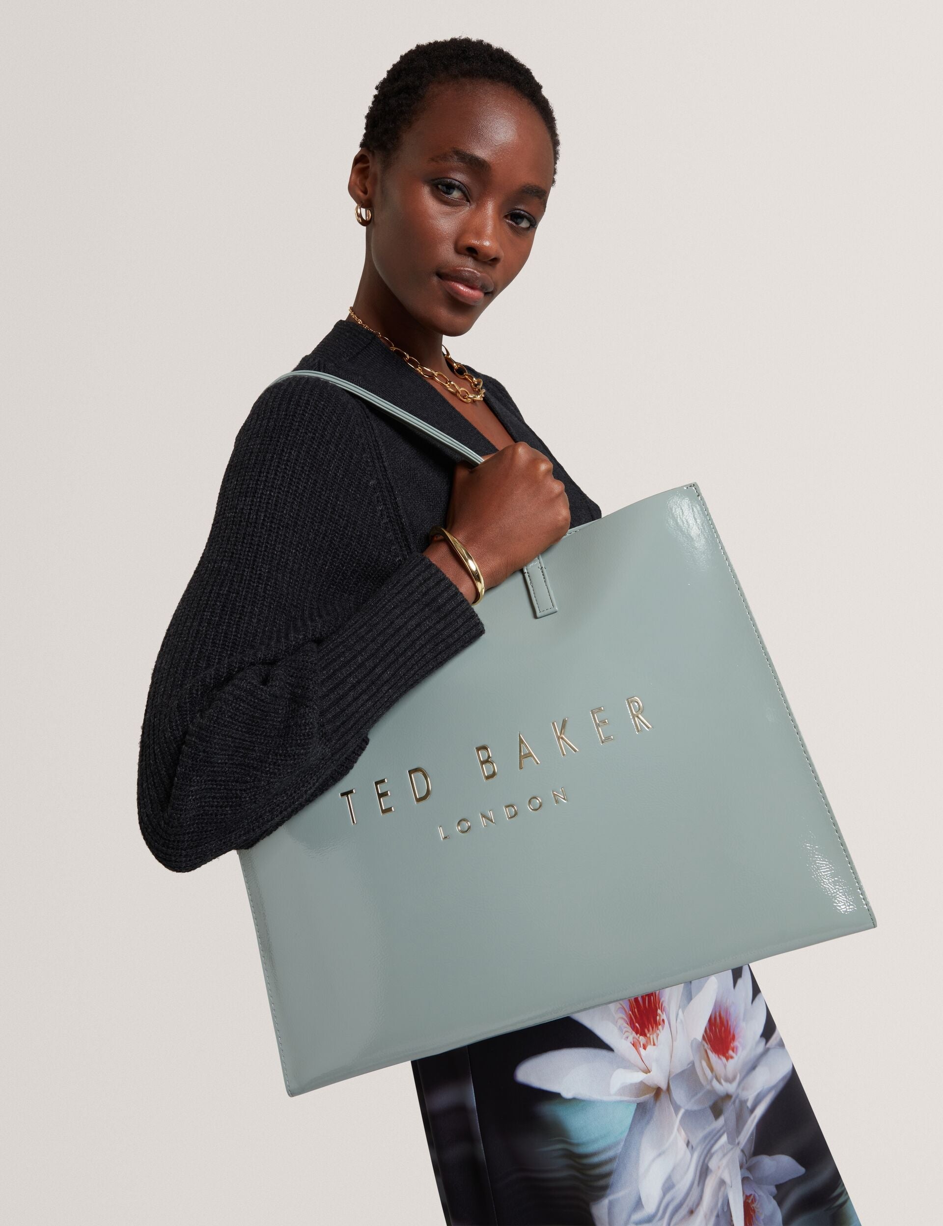 Ted Baker Crikon Crinkled Pu Wide Icon Tote Bag In Grey Women's