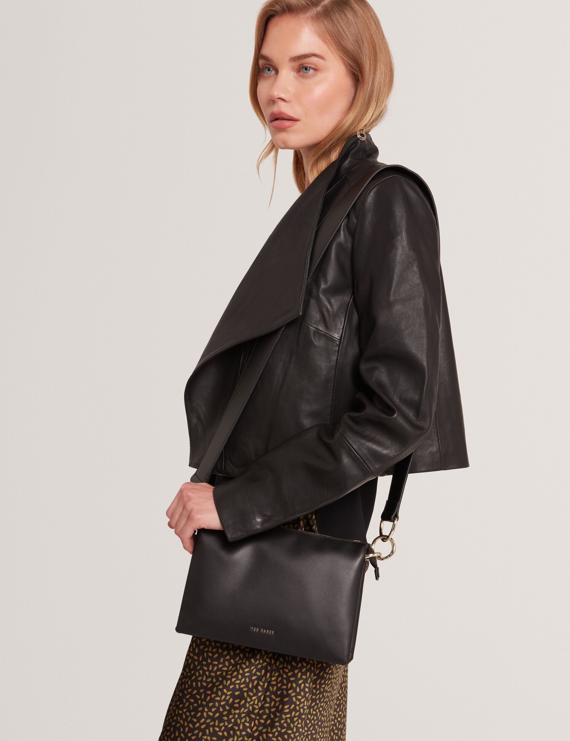 Ted Baker Darceyy Black Leather Crossbody Bag With Webbing Strap Women's