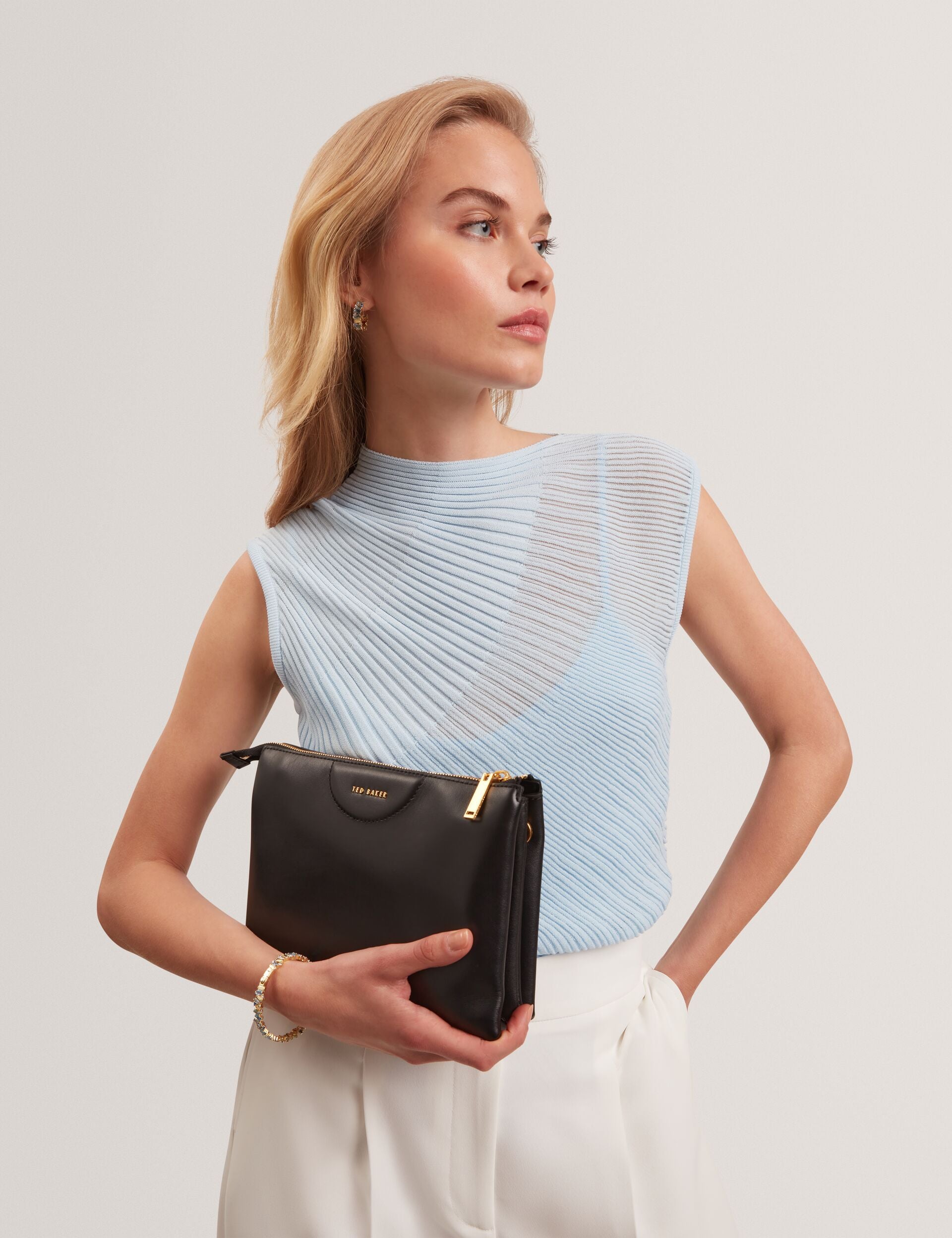 Ted Baker Esille Black Branded Webbing Crossbody Leather Bag Women's