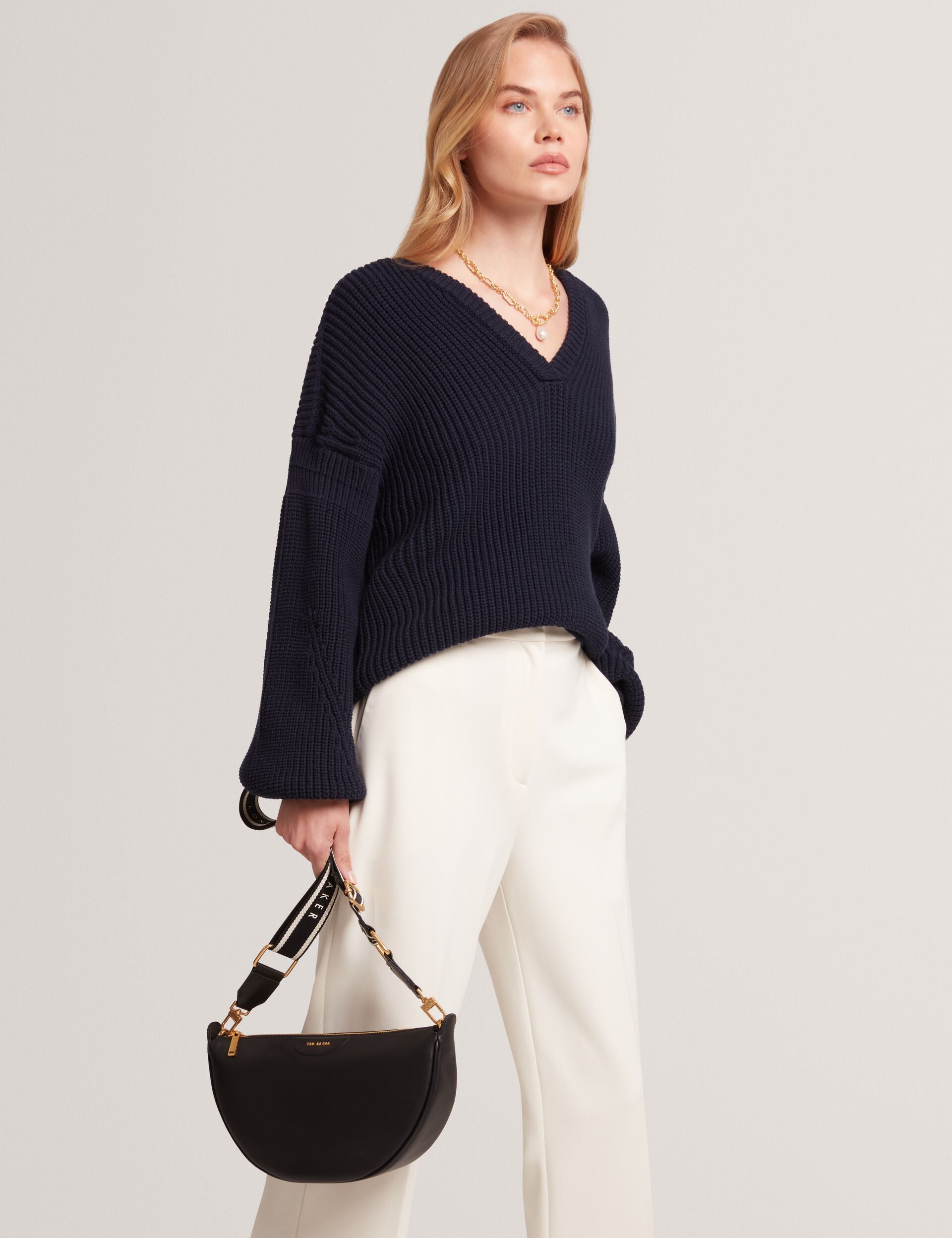 Ted Baker Essina Black Half Moon Leather Crossbody Bag Women's