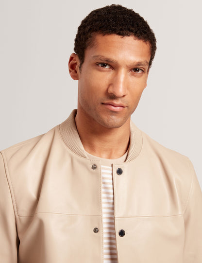 Ted Baker Leeams Taupe Leather Classic Bomber Jacket