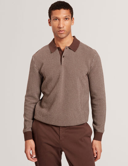 Ted Baker Ardo Textured Front Knitted Long Sleeve Polo Shirt