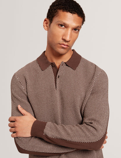 Ted Baker Ardo Textured Front Knitted Long Sleeve Polo Shirt