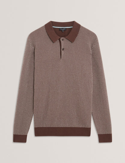 Ted Baker Ardo Textured Front Knitted Long Sleeve Polo Shirt