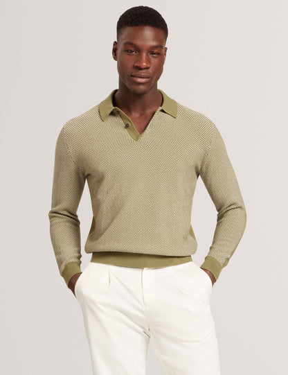 Ted Baker Ardo Textured Front Knitted Long Sleeve Polo Shirt