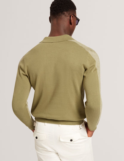 Ted Baker Ardo Textured Front Knitted Long Sleeve Polo Shirt