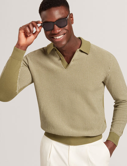 Ted Baker Ardo Textured Front Knitted Long Sleeve Polo Shirt