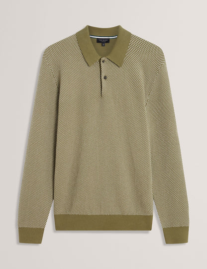 Ted Baker Ardo Textured Front Knitted Long Sleeve Polo Shirt