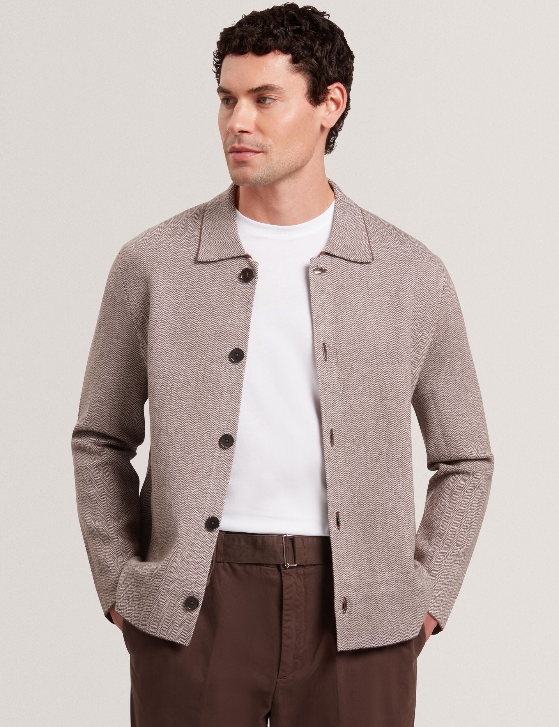 Ted Baker Thimon Herringbone Knit Buttonup Jacket