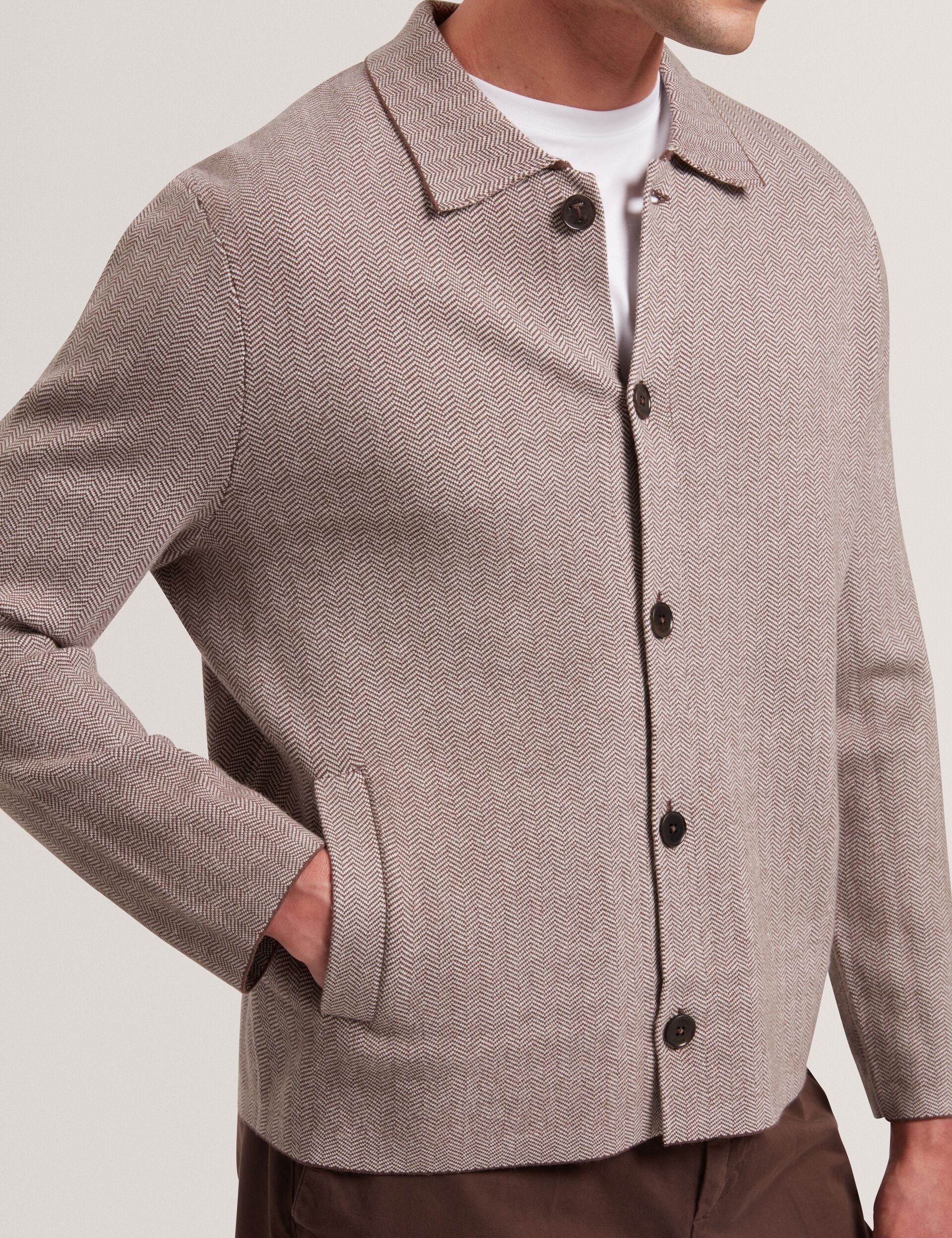 Ted Baker Thimon Herringbone Knit Buttonup Jacket