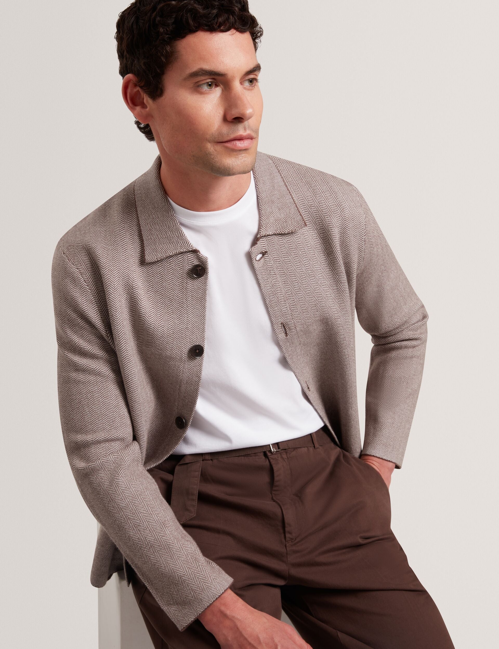 Ted Baker Thimon Herringbone Knit Buttonup Jacket